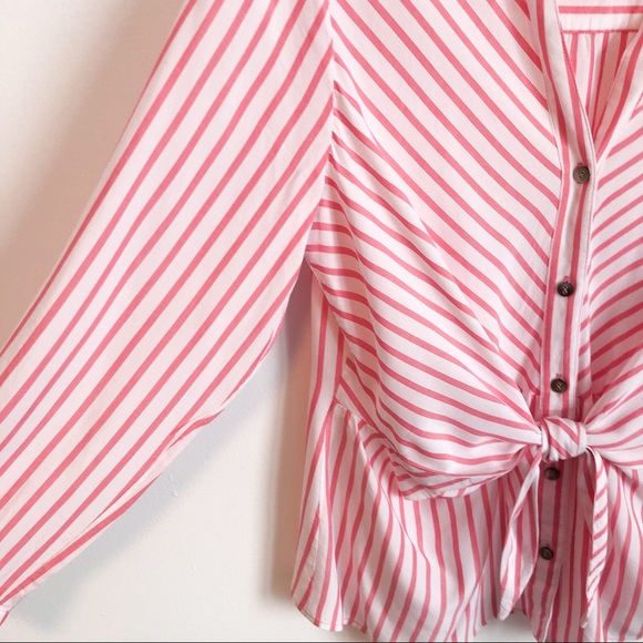 Nic+Zoe pink stripe tie knot button down shirt - Picture 5 of 9